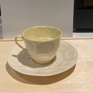 Belleek China tea cup and saucer, shell pattern, made in Ireland